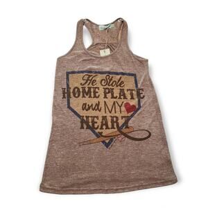 Southern Grace "He Stole Home Plate and My Heart" Tan Tank Top - Shirt - Size S